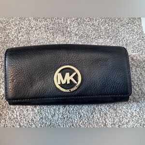 Michael Kors Black Leather Wallet with Gold Logo
